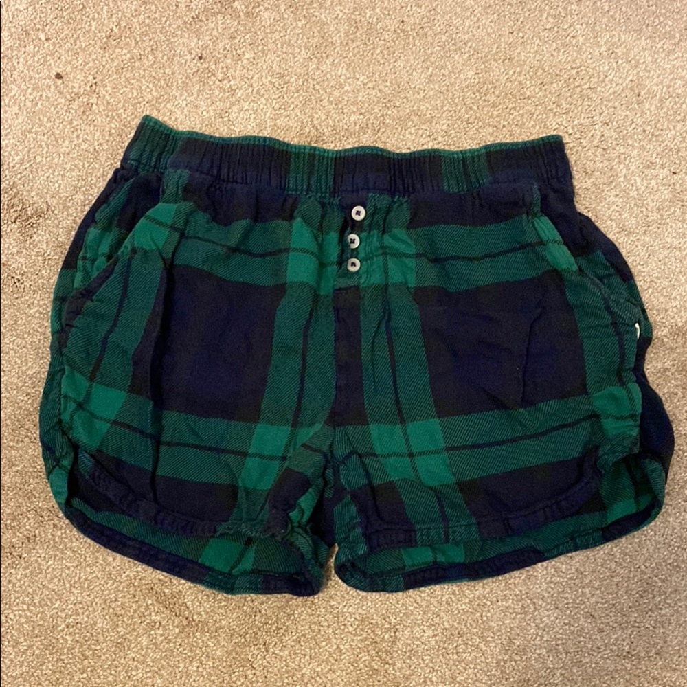 Aerie Green and Blue Plaid Pajama Shorts Soft Flannel | Small